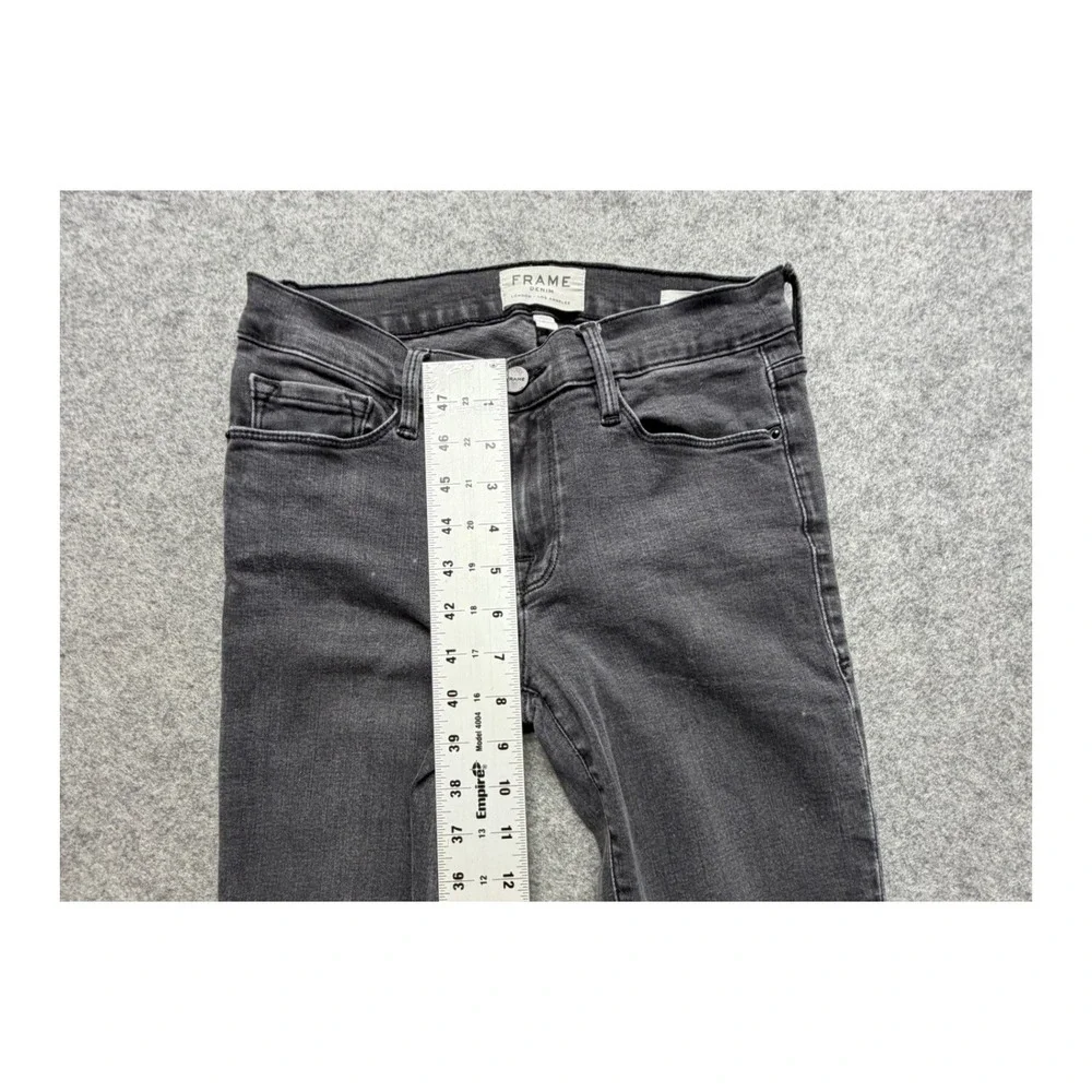 Frame Denim Le Skinny de Jeanne Jeans 27 Charcoal Gray Distressed Knee Raw Hem